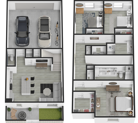 Floor plan for 3 beds, 2.5 baths, 1997 sqft